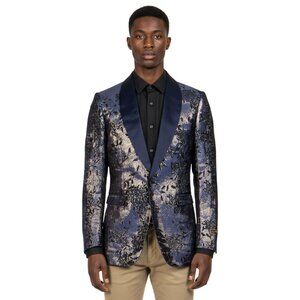 Empire™ Metallic Floral Brocade Shawl Lapel Hybrid Fit Blazer, Purple, 5XL
